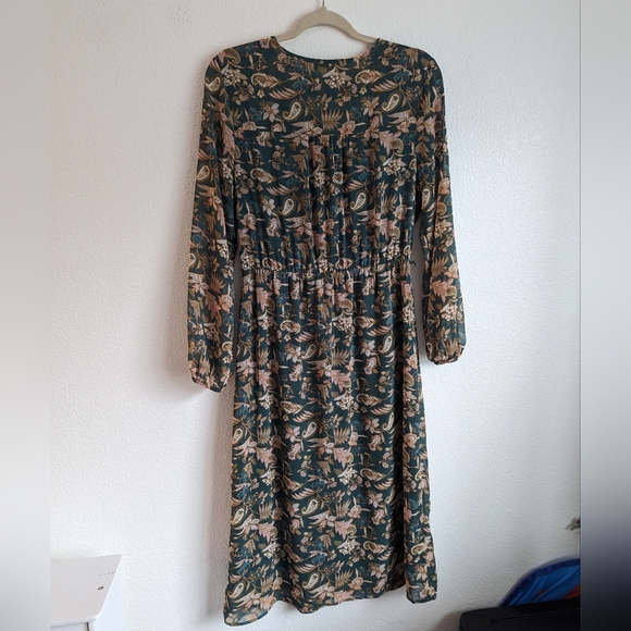 DR2 Green Paisley Floral Midi Dress Modest Boho Medium - Picture 2 of 4